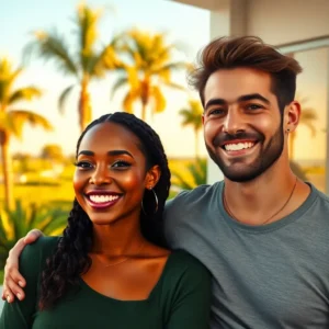 Smiling couple in a sunny, palm-lined setting representing Cohabitation better than marriage Florida? The shocking truth revealed.