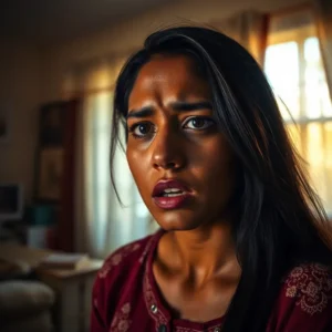 Distressed young woman in a dimly lit room, conveying fear and uncertainty and illustrating Family forced marriage Florida: shocking truths they hide.