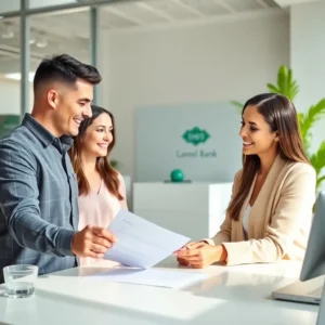 Young unmarried couple meeting a bank representative and signing forms while learning How to open joint savings account unmarried couple Florida: banks’ secrets revealed