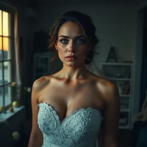 Bridal portrait in a detailed lace gown with tear-streaked makeup and a subtle facial mark, reflecting Spouse turned abusive after wedding NY: shocking signs revealed